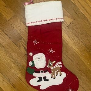 Pottery Barn Kids Christmas Stocking with Santa and Rudolph Reindeer